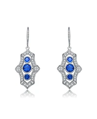 Sterling Silver Colored and Clear Round Cubic Zirconia Leverback Drop Earrings