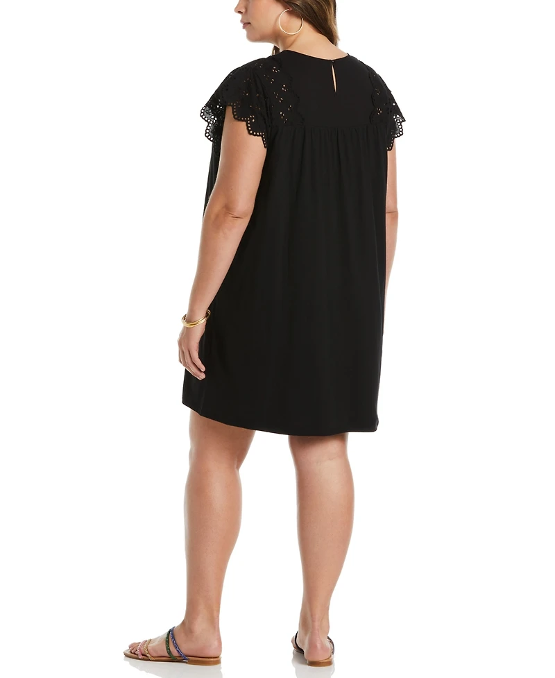 Ella Rafaella Plus Knit Eyelet Short Sleeve Tee Shirt Dress