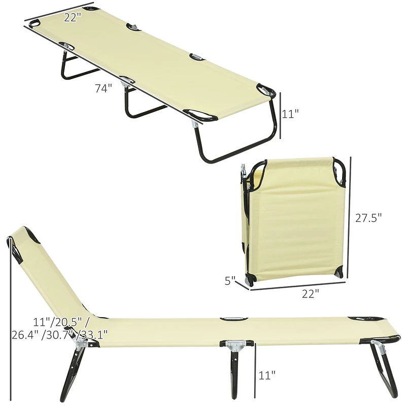 Outsunny Folding Chaise Lounge Pool Chairs, Reclining Back, Steel Frame & Breathable Mesh for Beach, Yard
