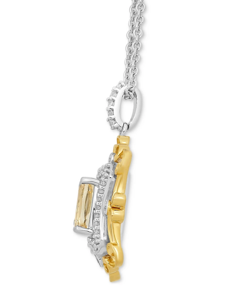 Enchanted Disney Fine Jewelry Citrine (7/8 ct. t.w.) & Diamond (1/5 ct. t.w.) Belle Pendant in Sterling Silver & 14k Gold, 16" + 2" extender