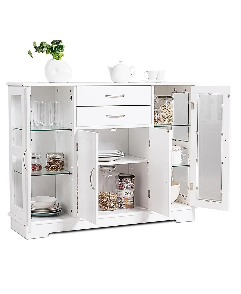 Buffet Storage Cabinet Console Cupboard W/Glass Door Drawers