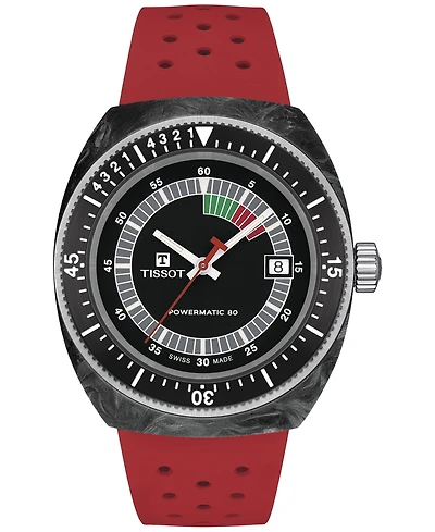Tissot Men's Swiss Automatic Sideral S Red Perforated Rubber Strap Watch 41mm
