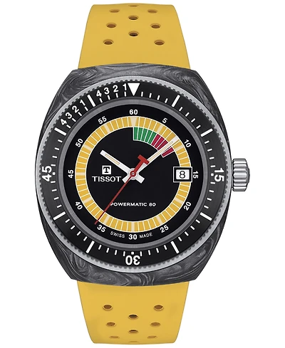 Tissot Men's Swiss Automatic Sideral S Yellow Perforated Rubber Strap Watch 41mm