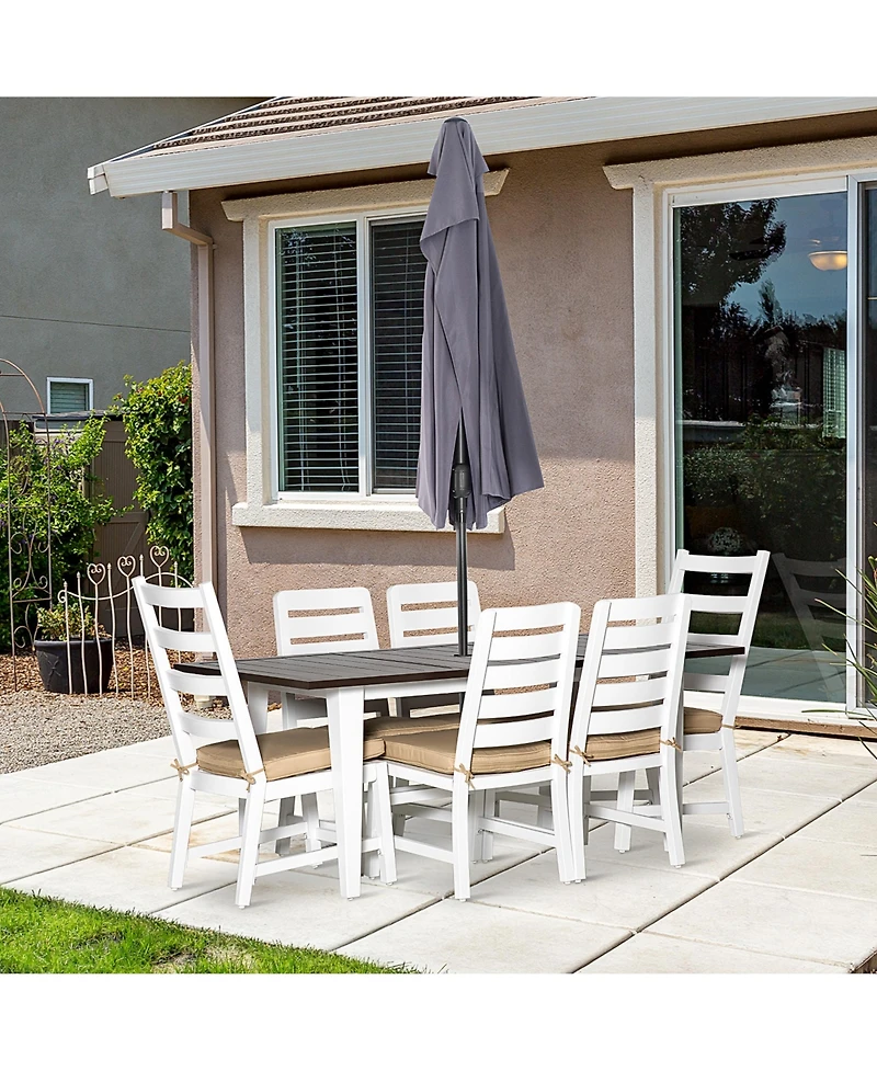 Outsunny 7 Piece Patio Dining Set with Umbrella Hole, Aluminum Outdoor Furniture Set with 6 Chairs and Cushions for Garden, Backyard, or Poolside