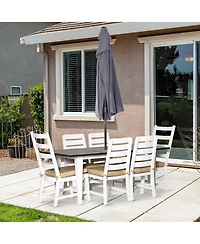 Outsunny 7 Piece Patio Dining Set with Umbrella Hole, Aluminum Outdoor Furniture Set with 6 Chairs and Cushions for Garden, Backyard, or Poolside