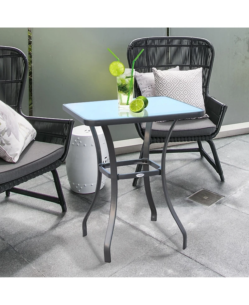 Outsunny 27" Square Bistro Table Garden Dining Table Outdoor Tempered Glass Table
