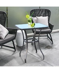 Outsunny 27" Square Bistro Table Garden Dining Table Outdoor Tempered Glass Table
