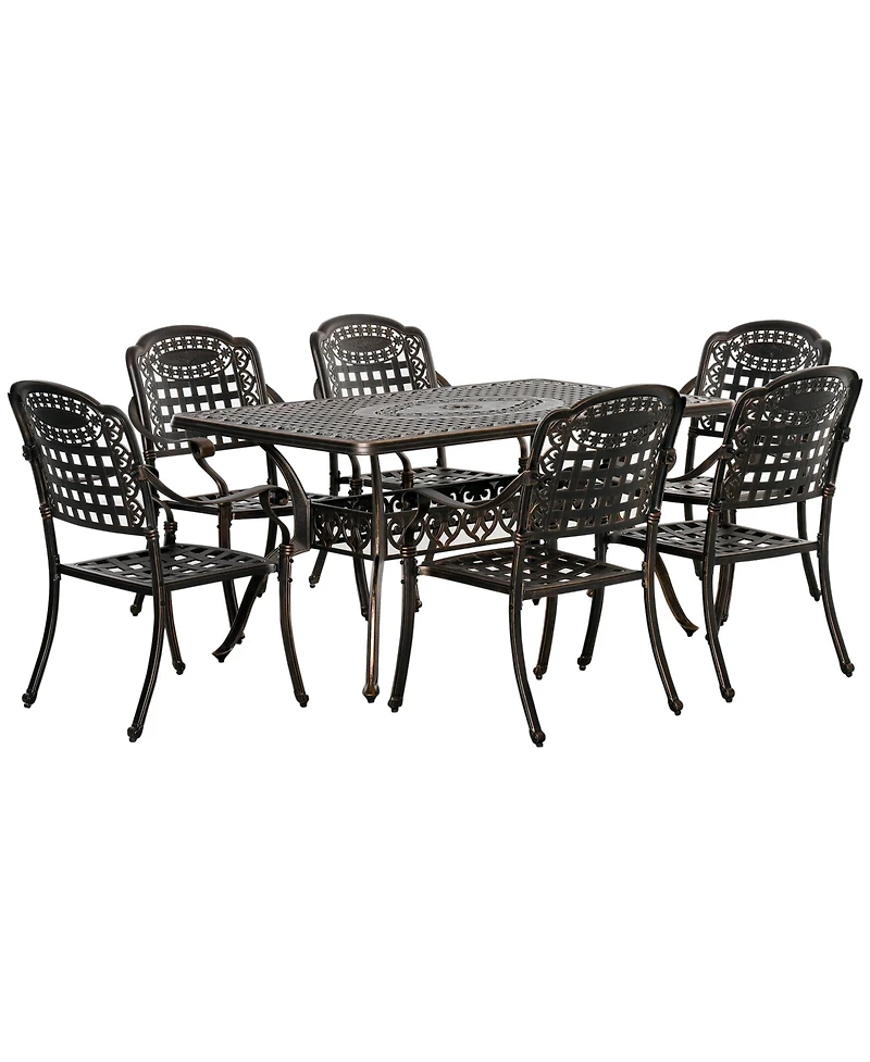 Outsunny 7-Piece Patio Dining Set w/ 6 Armchairs & Umbrella Hole,