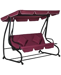 Outsunny 3 Seat Outdoor Free Standing Swing Bench Porch Swing with Stand, Comfortable Cushioned Fabric & Included Canopy, Red