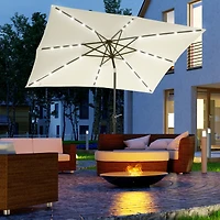 Outsunny 9' x 7' Solar Umbrella, Patio Umbrella with Led Lights