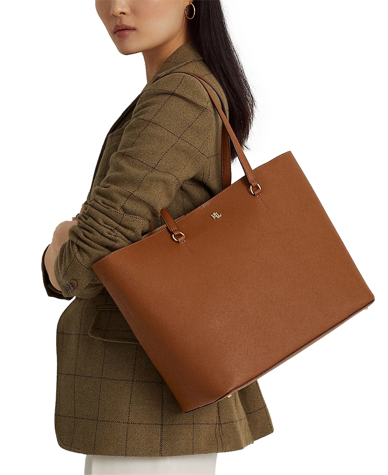 Lauren Ralph Lauren Karly Crosshatch Leather Large Tote