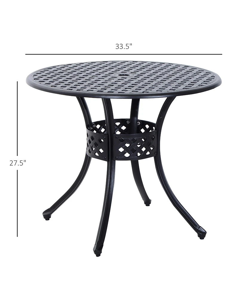 Outsunny 33" Patio Dining Table Round Cast Aluminum Outdoor Bistro Table with Umbrella Hole - Black