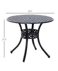 Outsunny 33" Patio Dining Table Round Cast Aluminum Outdoor Bistro Table with Umbrella Hole - Black