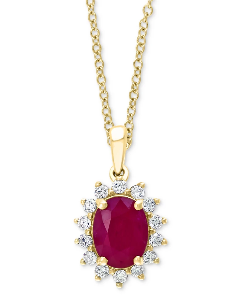 Effy Ruby (1-7/8 ct. t.w.) & Diamond (1/3 ct. t.w.) Halo 18" Pendant Necklace in 14k Gold
