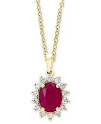 Effy Ruby (1-7/8 ct. t.w.) & Diamond (1/3 ct. t.w.) Halo 18" Pendant Necklace in 14k Gold
