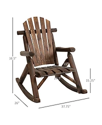 Outsunny Wooden Adirondack Rocking Chair, Outdoor Rustic Log Rocker with Slatted Design for Patio, Carbonized