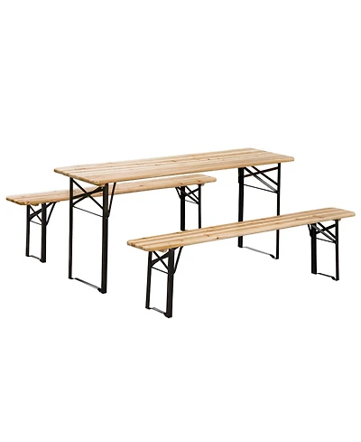 Outsunny 6' Portable Picnic Table and Bench Set, Outdoor Wooden Folding Camping Dining Table Set for Patio Garden Outdoor Activities