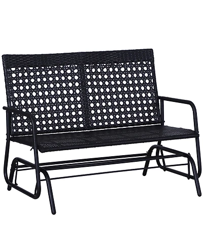 Outsunny Patio 2-Person Wicker Glider Bench Rocking Chair, Outdoor All-Hand Woven Pe Rattan Loveseat w/ Ergonomic Design Rocking System for Patio, Gar