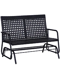 Outsunny Patio 2-Person Wicker Glider Bench Rocking Chair, Outdoor All-Hand Woven Pe Rattan Loveseat w/ Ergonomic Design Rocking System for Patio, Gar