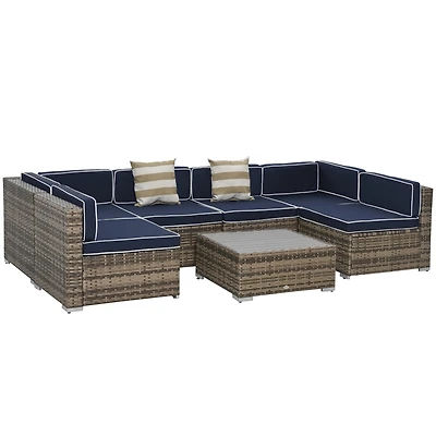 Outsunny 7pc Sectional Wicker Patio Furniture, Stripe,