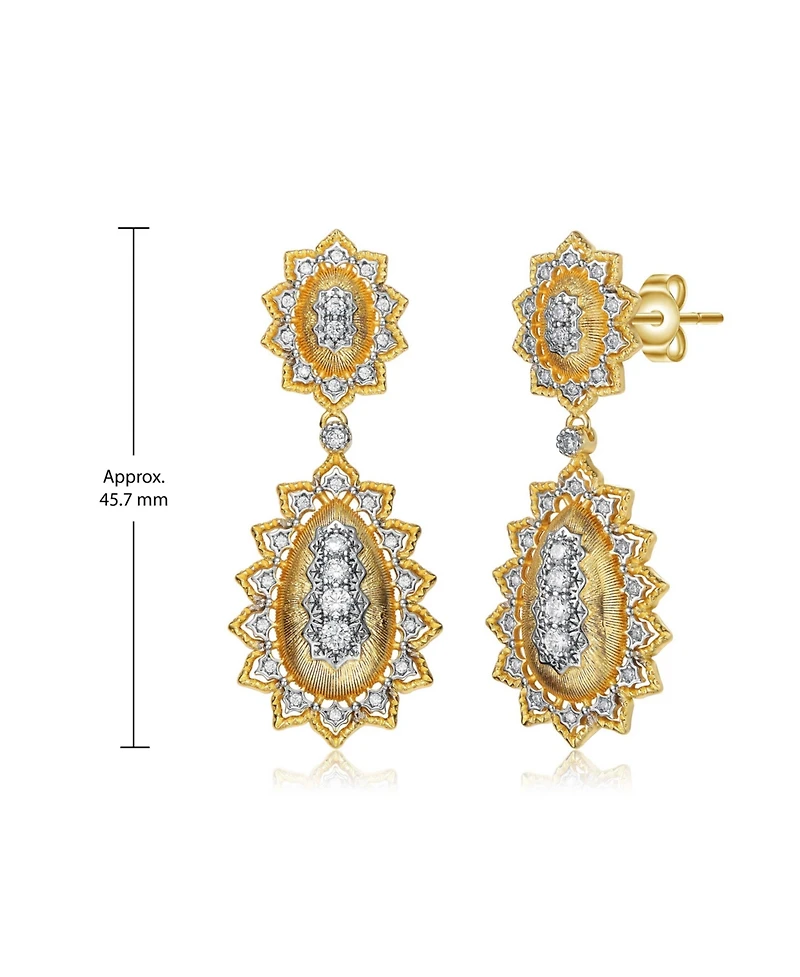 White Gold and 14K Gold Plated Sunny Array Cubic Zirconia Drop Earrings