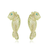 White Gold And 14K Plated with Green & Cubic Zirconia Walking Panther Earrings