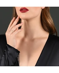 Ra Young Adults/Teens 14k Yellow Gold Plated with Cubic Zirconia White Enamel Half & Slim Stacking Ring