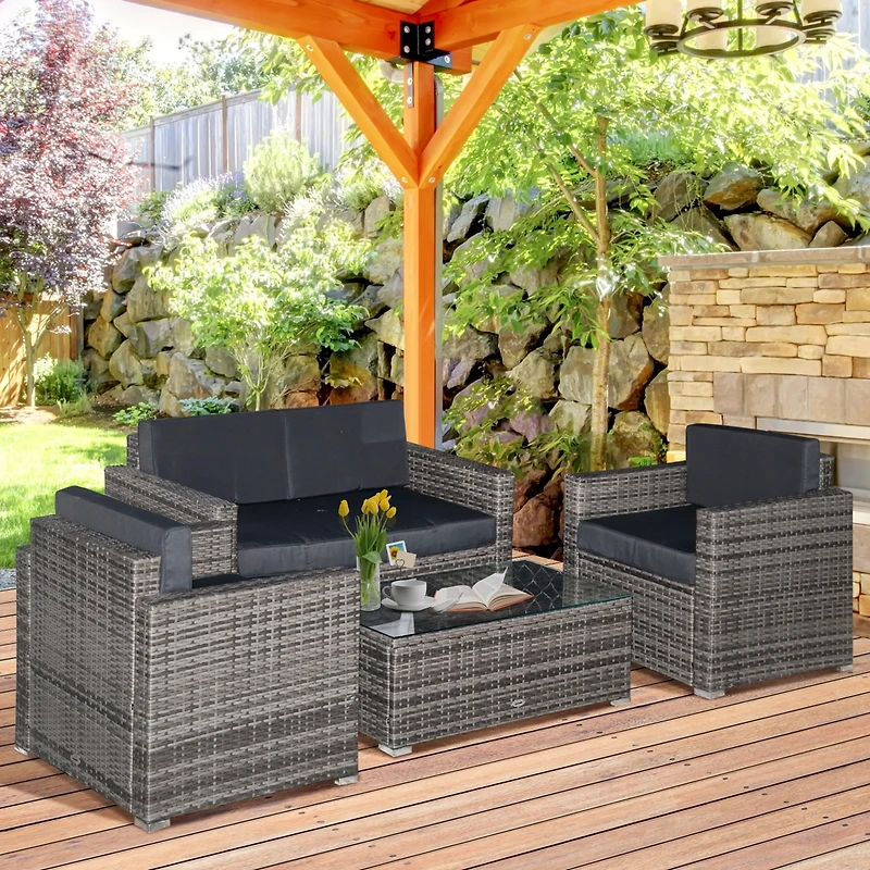 Outsunny 4-Piece Rat Furniture Set, Chairs, Loveseat, and Table