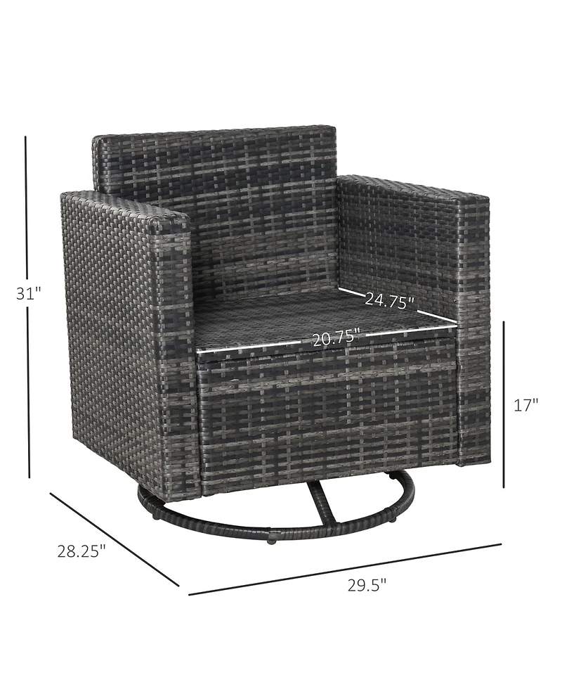 Outsunny Rattan Wicker Swivel Rocking Chair with Armrest, Soft Thick Cushions, Outdoor Club Chair with Strong Steel Frame for Patio, Lawn, Garden