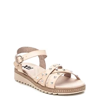 Women's Flat Sandals With Silver Studs By Xti, Beige