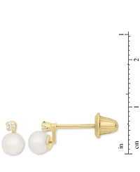 Children's Cultured Freshwater Pearl (4mm) & Diamond Accent Stud Earrings in 14k Gold