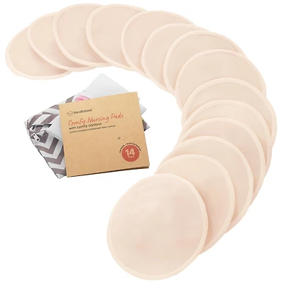 KeaBabies Maternity 14pk Organic Nursing Pads, Washable Breast Pads + Wash Bag, Reusable Nipple