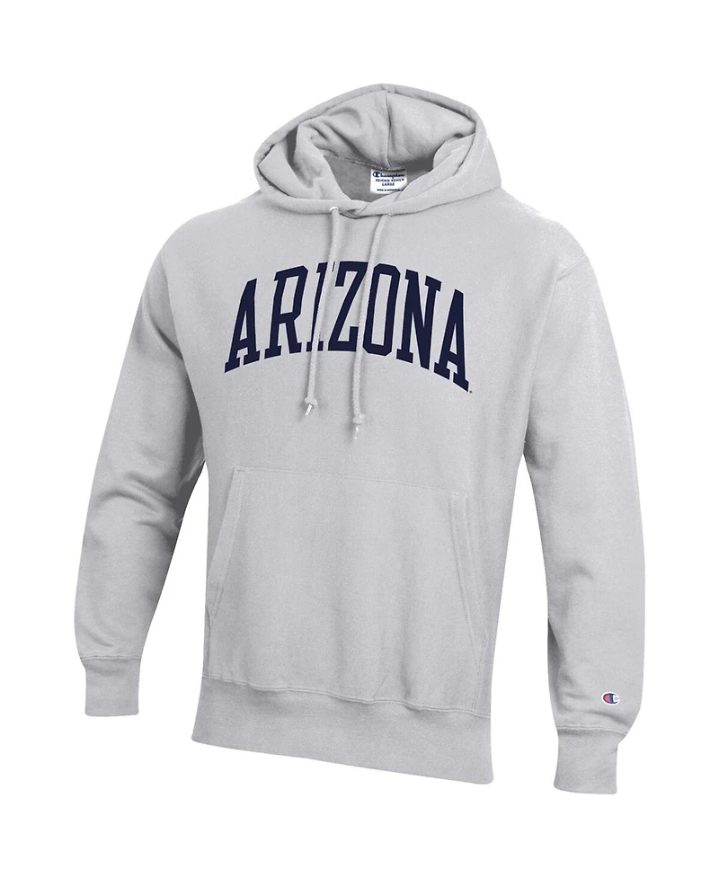 Men's Champion Heathered Gray Arizona Wildcats Team Arch Reverse Weave Pullover Hoodie