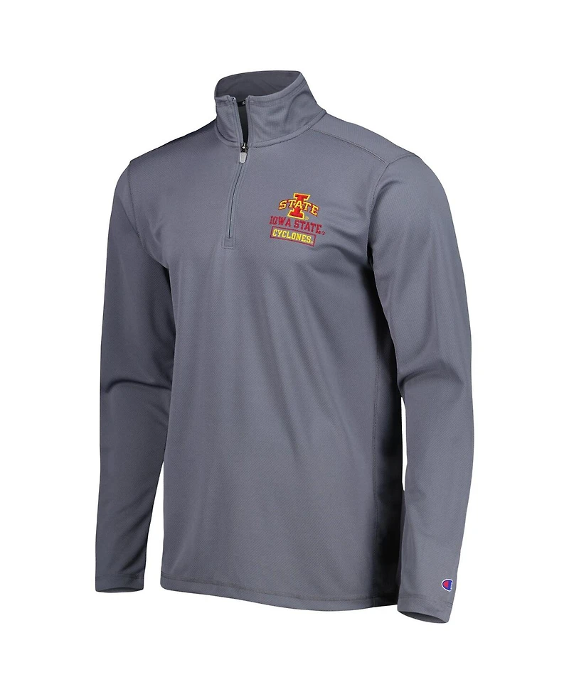 Men's Champion Gray Iowa State Cyclones Textured Quarter-Zip Jacket