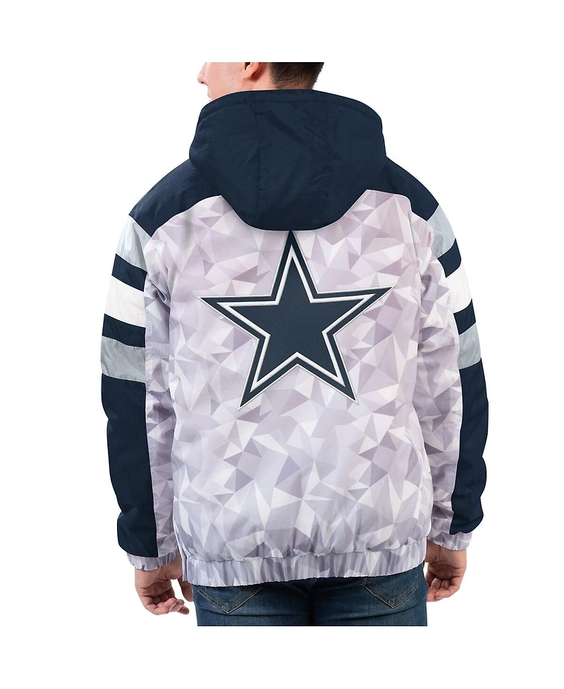 Men's Starter White, Navy Dallas Cowboys Thursday Night Gridiron Raglan Half-Zip Hooded Jacket