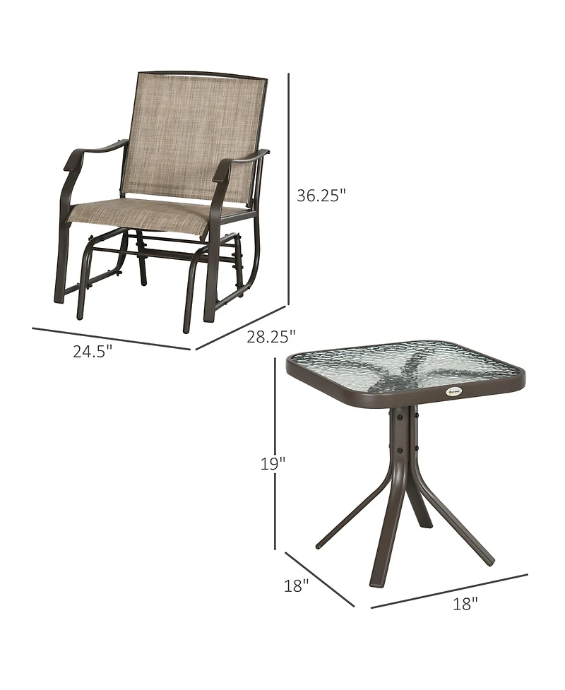 Outsunny 3 Piece Bistro Set with Outdoor Gliders, Glass Top Table