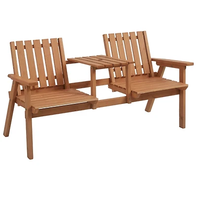 Outsunny Wooden Garden Bench with Umbrella Hole & Middle Table, Outdoor Loveseat with Weather-Fighting Material 2 Person Chair for Garden, Patio, Balc