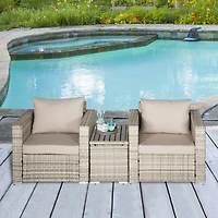 Outsunny 3 Piece Patio Furniture, Balcony Table & Chairs, Cushions,