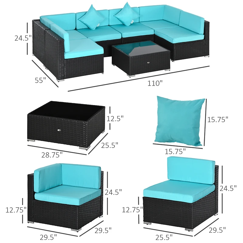 Outsunny 7pc Sectional Wicker Patio Furniture,