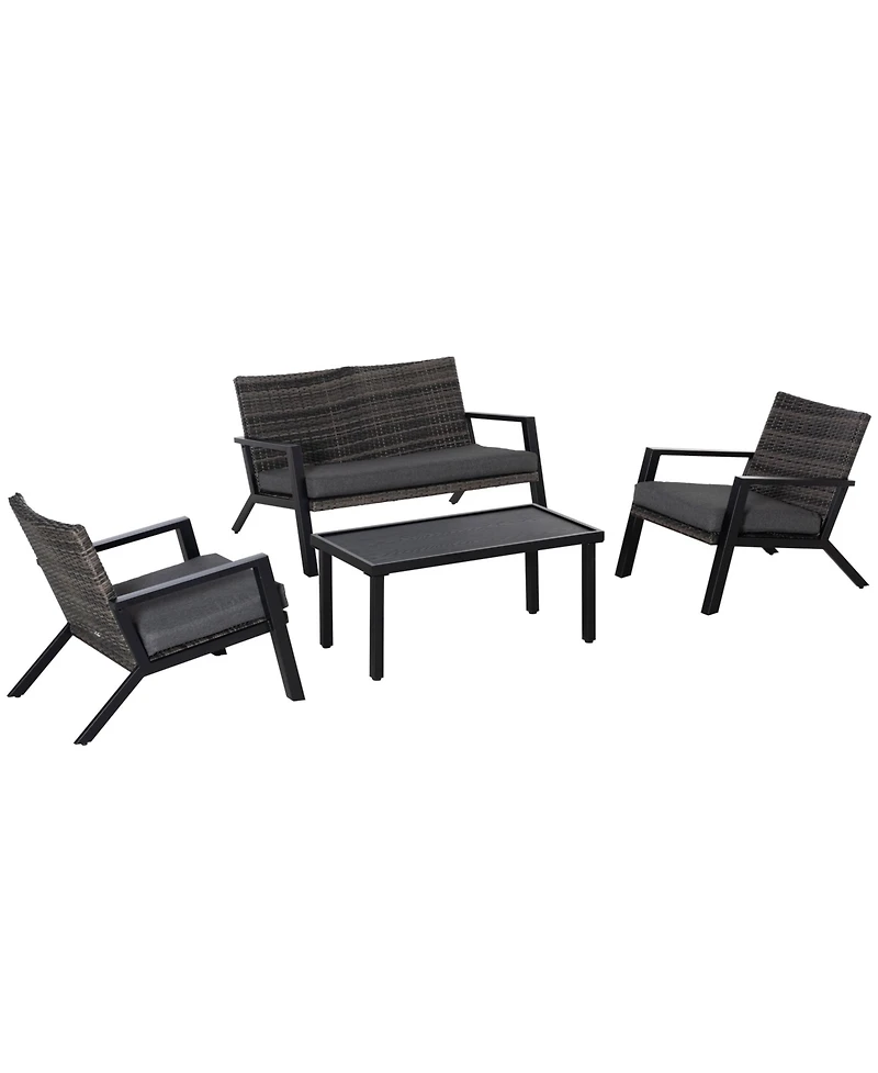 Outsunny 4 Piece Patio Furniture Set, 2 Pe Wicker Chairs, Loveseat,