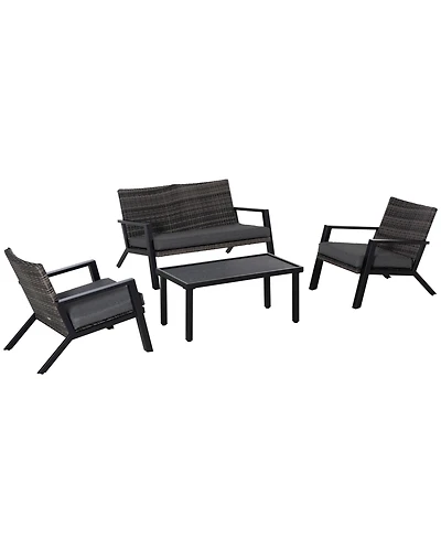 Outsunny 4 Piece Patio Furniture Set, 2 Pe Wicker Chairs, Loveseat,