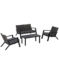 Outsunny 4 Piece Patio Furniture Set, 2 Pe Wicker Chairs, Loveseat,