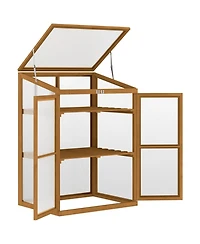 Outsunny Fir Wood Garden Planter house w/ Panels, Shelves,