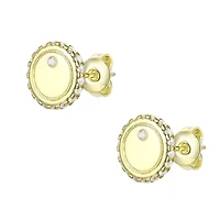 14k Yellow Gold Plated with Cubic Zirconia Pave Button Stud Earrings