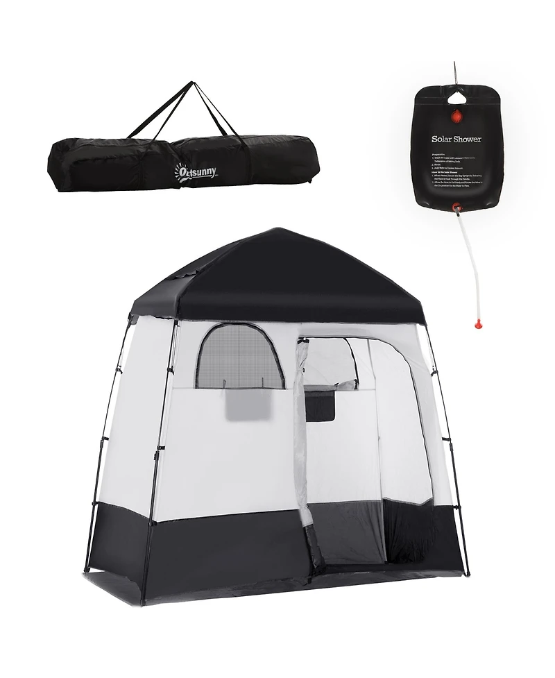 Outsunny Two Room Pop Up Shower Tent w/ Shower Bag, Floor & Carry Bag