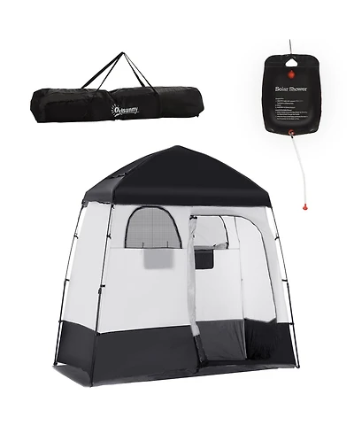 Outsunny Two Room Pop Up Shower Tent w/ Shower Bag, Floor & Carry Bag