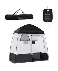 Outsunny Two Room Pop Up Shower Tent w/ Shower Bag, Floor & Carry Bag