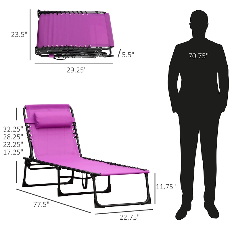 Outsunny Outdoor Folding Chaise Lounge Chair Portable Lightweight Reclining Garden Sun Lounger with 4-Position Adjustable Backrest for Patio, Deck, an