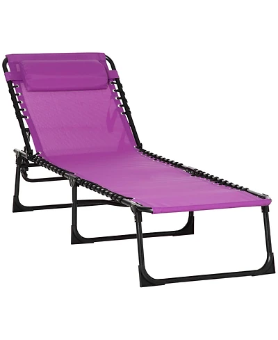 Outsunny Outdoor Folding Chaise Lounge Chair Portable Lightweight Reclining Garden Sun Lounger with 4-Position Adjustable Backrest for Patio, Deck, an