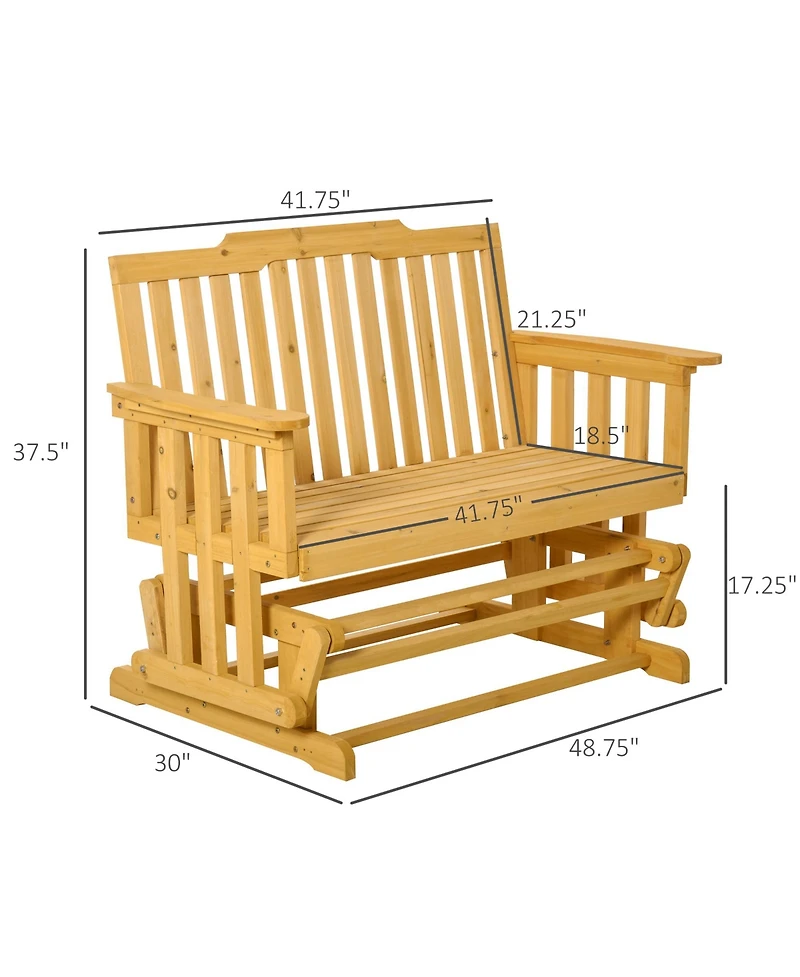 Outsunny 2-Person Outdoor Glider Bench, Wood, Quick Drying, Wide Armrest, Rocking Chair Loveseat for Backyard Garden Porch, Natural